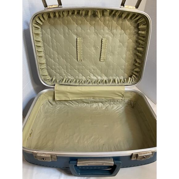 Vtg Blue Luggage Suitcase Mid-Century Hard Shell No Keys - Picture 15 of 16